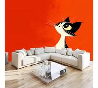 Papier peint Panoramique pour Enfant 300 x 210 cm Rouge - Photo Murale Chat animal Style mignon - Revêtement Mural Décoratif - Décoration pour Salon Chambre Cuisine Salle de Bain Ado