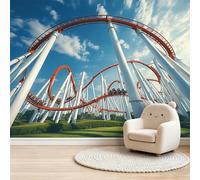 Papier peint Panoramique pour Enfant 300 x 280 cm - Photo Murale Montagnes russes parc d’attractions sport extrême - Revêtement Mural Décoratif - Décoration pour Salon Chambre Cuisine Salle de Bain