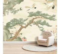 Papier peint Panoramique pour Enfant 350 x 256 cm Beige - Photo Murale Pin chinois oriental peinture à l’encre - Revêtement Mural Décoratif - Décoration pour Salon, Chambre, Cuisine, Salle de Bain