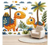 Papier peint Panoramique pour Enfant 350 x 256 cm - Photo Murale Animal dinosaure végétation tropicale - Revêtement Mural Décoratif - Décoration pour Salon, Chambre, Cuisine, Salle de Bain, Ado