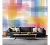 Papier peint Panoramique pour Enfant 350 x 256 cm - Photo Murale Carreaux Aquarelle Abstrait Bloc De Couleur Grille - Revêtement Mural Décoratif - Décoration pour Chambre Cuisine Salle de Bain Ado