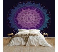 Papier peint Panoramique pour Enfant 350 x 256 cm - Photo Murale Mandala floral indien style bohème ciel étoilé - Revêtement Mural Décoratif - Décoration pour Salon Chambre Cuisine Salle de Bain Ado