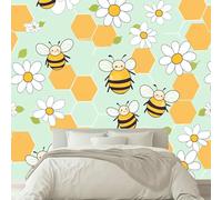 Papier peint Panoramique pour Enfant 350 x 256 cm Vert Clair - Photo Murale Insectes Animaux Abeille Floral - Revêtement Mural Décoratif - Décoration pour Salon, Chambre, Cuisine, Salle de Bain, Ado