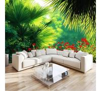 Papier peint Panoramique pour Enfant 400 x 280 cm - Photo Murale Plantes tropicales Jungle Vert forêt - Revêtement Mural Décoratif - Décoration pour Salon Chambre Cuisine Salle de Bain Ado