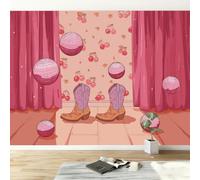 Papier peint panoramique princesse 450L x 280H cm, Photo murale papier peint rose bottes de cowboy géométrie - Murale poster tableaux pour salon chambre à coucher maison décoration intérieure