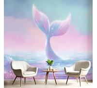 Papier Peint Panoramique Queue De Sirène Eau De Mer, Papiers peints Rêveur Lumière Des Étoiles Panoramique Intissé, Décoration Poster Mural Rose, Pour Salon Chambre D'Enfants Restaurant, 400 x 280 cm