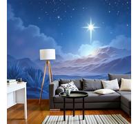 Papier Peint Panoramique Rayons Croisés 350x250cm - Papier Peint Soie Collines Désertiques Et Ciel Étoilé - Poster Geant Mural 3D - Décoration Murale pour Salon Chambre d'enfants restaurant, Bleu