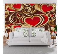 Papier Peint Panoramique Rayures Géométrique Abstrait Amour Coeur Papier Peint Intissé Cœur Rouge Luxueux Tapisserie Panoramique Salon, Décoration Murale Chambre, 390x260cm(L x H)