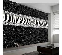 Papier Peint Panoramique Rayures Zébrées Étoiles Diamants Luxe 300 x 210 CM - Papier Peint Intissé - Tapisserie Murale Tableaux Muraux Pour Chambre Salon Chambre D'Enfant Décoration Murale - Noir