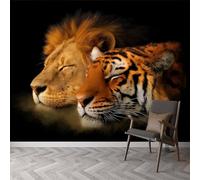 Papier Peint Panoramique Réalisme, Papier Peint Animal Lion Tigre Léopard Poster Mural Géant - Fresque Murale Moderne Personnalisée pour Salon Chambre d’Enfants Restaurant, 250 x 175 cm (L x H)