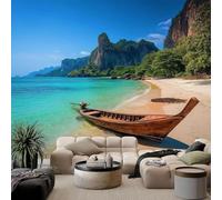 Papier peint panoramique représentant des plages, des bateaux et des îles, avec un effet 3D. Idéal pour les salons, les chambres et les chambres d'enfants. Convient également pour décorer les murs (15