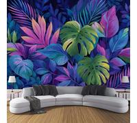 Papier Peint Panoramique Résumé Plantes,Papier Peint 3D Motif Palmiers Tropicaux Intissé Wallpaper Chambre Bureau Déco 350× 256cm Personnalisé Décoration Murale Violet