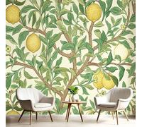 Papier Peint Panoramique Rétro Citronnier Feuilles Poster Intissé Geant Mural 3D 260×180cm Photo Mural Abstrait Fruit Plante Wallpaper pour Chambre Salon Personnalisé XL Décoration Murale Crème