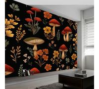 Papier peint panoramique rétro forêt plantes champignons fleurs, papier peint style cachemire amovible - fresque murale facile à poser - décoration murale pour salon chambre enfant, 250 x 175 cm