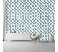 Papier Peint Panoramique Rétro Médiéval Blanc Géométrique Bleu Ovale Papier Peint Photo Mural Intissé, Poster Pour Salon Chambre Tête de Lit Chambre & Couloir, 350 x 256 cm