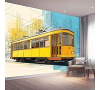 Papier Peint Panoramique Rétro Papier Peint Intissé Lignes Tramways Ville Poster Decoration Murale Chambre Cuisine Salon Chambre D'Enfant, 200 x 140 cm