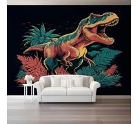 Papier Peint Panoramique Rétro Tyrannosaure Rex Affiche, 200 x 140 cm Murale Décoration pour Chambre Salon Bureau Fond TV, Noir 3D Photo Papier peint intissé