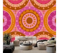 Papier Peint Panoramique Rétro Vibrant Géométrique Cercles, Papier Peint Photo pour Enfants Adulte 150 x 105 cm (L x H) - Fresque Murale Orange Tapisserie DéCorative pour Chambre Salon