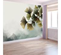 Papier Peint Panoramique Rêve Encre Brume Feuille Ginkgo, Gris foncé Papier Peint Intissé Tapisserie Poster Mural pour Salon Chambre Maison Décoration Murale 350 x 256 CM
