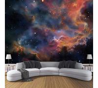 Papier Peint Panoramique Rêve Univers,Papier Peint 3D Motif Étoiles Nuages Gaz Intissé Wallpaper Chambre Bureau Déco 260×180cm Personnalisé Décoration Murale Orange