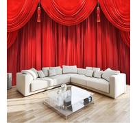 Papier Peint Panoramique Rideau De Théâtre Rouge Poster Geant Mural 350x256 cm, pour Salon Chambre Chambre D'enfants Restaurant Décoration Murale