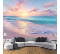 Papier Peint Panoramique Romance Plage Soleil 200×150cm - Décoration Murale Nature Coucher Soleil Vagues, Murales XL Papier Peint Intissé pour Chambre Salon, Poster Tableaux Photo Muraux