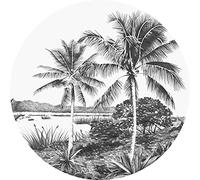 papier peint panoramique rond adhésif paysage tropical avec des palmiers noir et blanc Ø 140 cm - ESTAhome