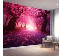Papier Peint Panoramique Rose 250 x 175 cm, Fantaisie Arbres en Fleurs Allée Fleurie Thème Revêtement mural Décoration Chambre Design Moderne Intissé Tapisserie Photo Pour Chambre Salon