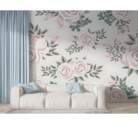 Papier Peint Panoramique Rose Botanique - Papier Peint Intissé Autocollant - Bouquet Style Jardin Décoration Murale - Adhésif Mural pour Salon Chambre, 300x210 cm - F-781