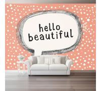 Papier Peint Panoramique Rose Mural 300 x 210 cm, 3D Papier Peint Simple mignon texte points Thème Floral Fresque Murale Chambre Coucher Salon Décoration Photo Poster Geant Murale