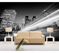 Papier Peint Panoramique Route Urbaine Haute Vitesse Bâtiment Noir Et Blanc Papier Peint Intissé 3D Tapisserie Decoration Chambre Salon Murale -KX00969, 400x255cm