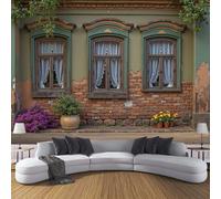Papier Peint Panoramique Rue La Ville Rétro,Papier Peint 3D Motif Murs Fenêtres Qui S'Écaillent Intissé Wallpaper Chambre Bureau Déco 260×180cm Personnalisé Décoration Murale Vert
