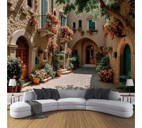 Papier Peint Panoramique Rues Étroites Pavées De Pierres 300x210cm - Mural Architecture Méditerranéenne Tableaux Muraux Poster Geant Mural Tapisserie Décorative pour Salon Chambre Fond Tv, Beige