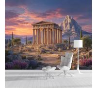 Papier Peint Panoramique Ruines D'Un Temple Grec Coucher De Soleil, Couleurs Chaudes Papier Peint Soie Mural 350x256cm 3D Photo Wallpaper Pour Chambre Architecture Historique Classique Poster Tableaux