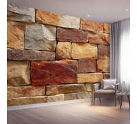 Papier Peint Panoramique Rustique Chic Décoration Murale 300 x 210cm | Géant 3D Papier Peint Intissé pour Salon Chambre Salle à Manger Chambre d'Enfant, Géométrique Ville Mur De Pierre Poster