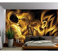 Papier Peint Panoramique Saxophone Abstrait Doré Papier Peint 3D Tapisserie Murale Décoration Chambre Salon -songqians-27087-380cmx255cm