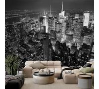 Papier Peint Panoramique Scène Nocturne De New York En Noir Et Blanc 400 x 280 cm Poster Murale 3D, Style Réaliste Photo Peinture Murale, Papier Peint Intissé Fresque pour Salon Chambre Toile Fond TV