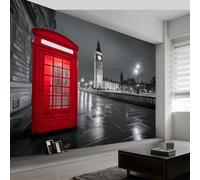 Papier Peint Panoramique Scène Nocturne Tour de l'Horloge Rouge, Papier Peint Architecture Urbaine pour Chambre Salon Salle à Manger Murale 450L x 280H cm - Fond D'éCran Photo Moderne Art Mural