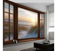 Papier peint panoramique scènes naturelles, Photo murale papier peint coucher de soleil dunes de sable océan - Murale poster pour salon chambre à coucher maison décoration intérieure 200L x 140H cm