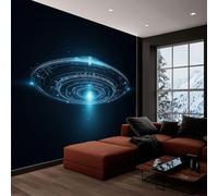 Papier peint panoramique science fiction géométrique ufo, photo mural moderne 350L x 256H cm - Papier peint décoration de maison futurisme pour salon, chambre, chambre des enfants, bureau