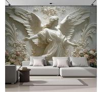 Papier Peint Panoramique Sculpture Zen 300x210cm - Tapisserie Panoramique Image Du Personnage Wings Poster Geant Mural 3D Revêtement Mural Décoration pour Salon Chambre restaurant, Beige Clair