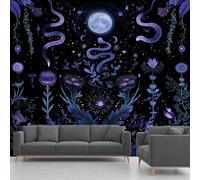 Papier Peint Panoramique Serpent, Papier Peint Intissé Pleine Lune Etoiles Fleur Violet, Fresque Murale - Décoration Murale Pour Salon, Chambre, Bureau - 315 x 215 cm(non adhésif)