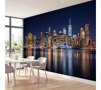 Papier Peint Panoramique Silhouettes Urbaines Rivières Reflets | XXL Poster Intissé Papier Peint imprimé Photographie Moderne Décor Poster Mural pour Salon Chambre Bureau, 350 x 256 cm