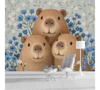 Papier Peint Panoramique Simple et guérisseur Capybara de dessin animé - 400x280cm Poster Papier Peint Soie Décoration pour Salon Chambre Tv Fond D'Écran, Moderne Thème 3D Personnalisé Murales - brun