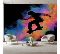 Papier Peint Panoramique Skateboarder de Sports Extrêmes 200x140cm(L x H) Tapisserie Murale Panorama Papier Peint Graffiti Peint Tie-Dye pour Salon, Adulte Chambre d'enfants, Restaurant Décoration