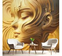 Papier Peint Panoramique Soie Abstrait Contemporain Femme Portrait En Relief 450×315 cm Photo Décoration Murale, XXL Papier Peint Mural Pour Salon Adulte Chambre d'enfants Fond Tv, Or Clair