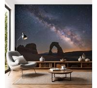 Papier Peint Panoramique Soie Arche Rocheuse Désert Voie Lactée 300x210cm | Papier Peint Mural Scène Nocturne Réaliste Dans Le Désert Pour Salon Et Chambre à Coucher TV Fond Décoration - Bleu Profond