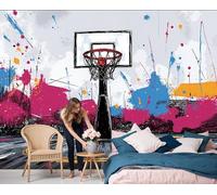 Papier peint panoramique Soie für Mädchen und Jungen nursery 400x280cm - Papier peint photo style graffiti sportif - Pour salon et chambre à coucher - Effet 3D - Panier de basket-ball taché d'encre