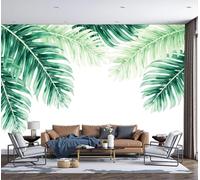 Papier Peint Panoramique Soie Motif Feuilles De Palmier Composition D'Angle, Murales Panoramique Style Bohème Minimaliste, Décoration Murale Pour Salon Chambre Restaurant Décoration 250x175cm