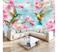 Papier Peint Panoramique Style Art Déco, Tapisserie Poster Fleurs Oiseaux 400 X 280 Cm Poster Geant Mural Impression 3D Pour Salon - Moderne Décoration Murale Bleu Clair Pour Enfant Adolescents